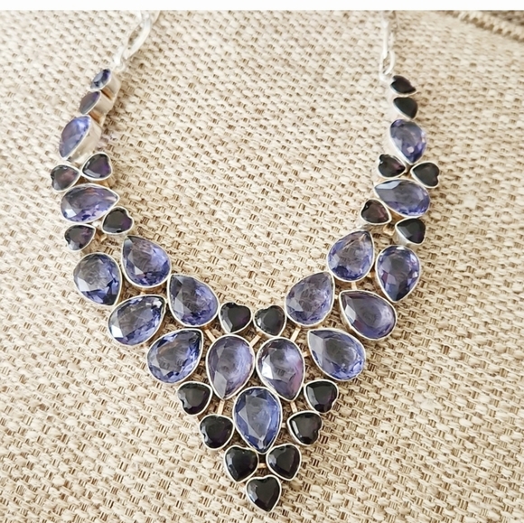 Amethyst Jeans Jewelry - Nwot!! Hand made amethyst silver plated statement necklace handmade